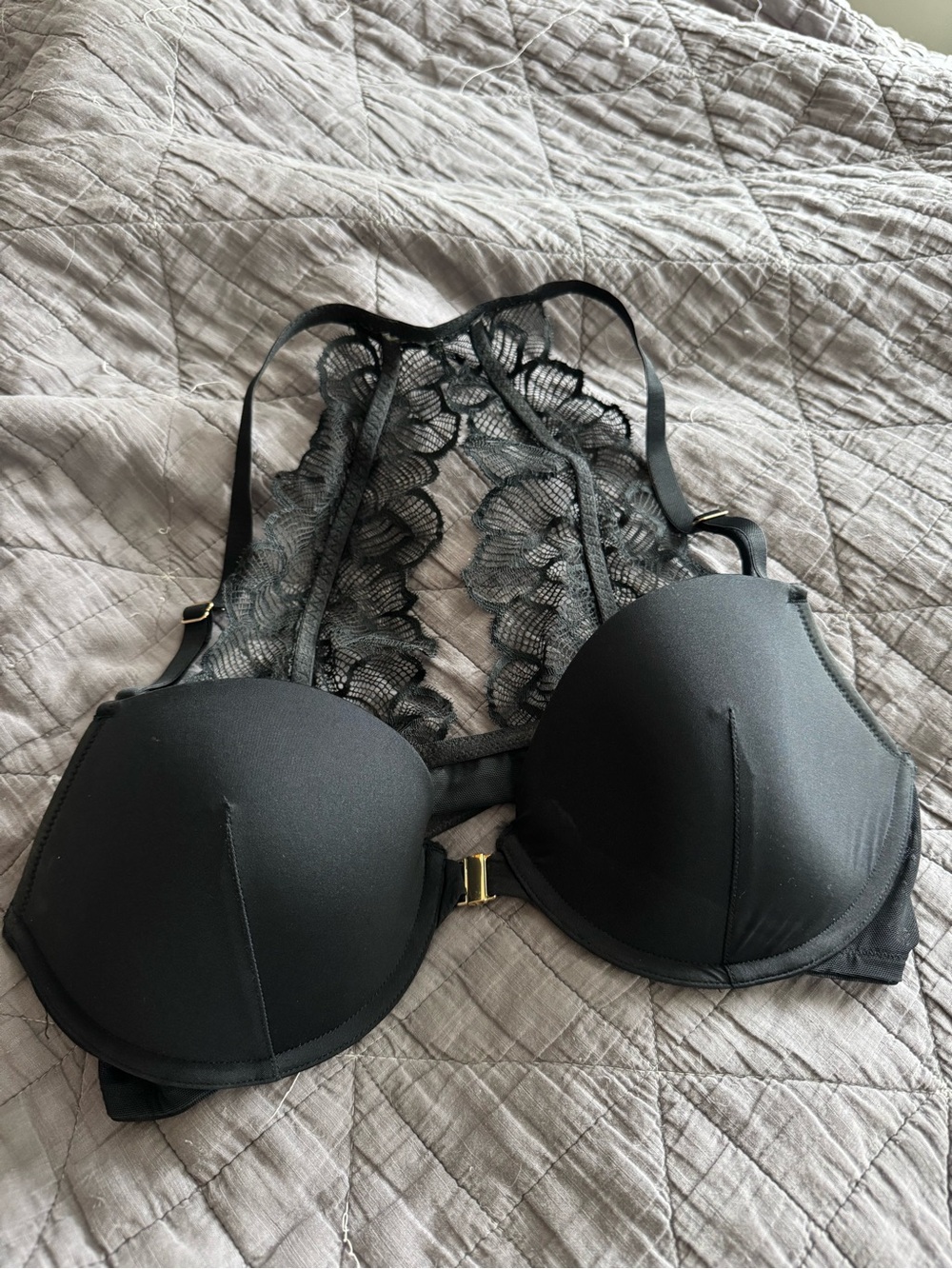 Adore Me Black Lace Racerback Push-Up Bra